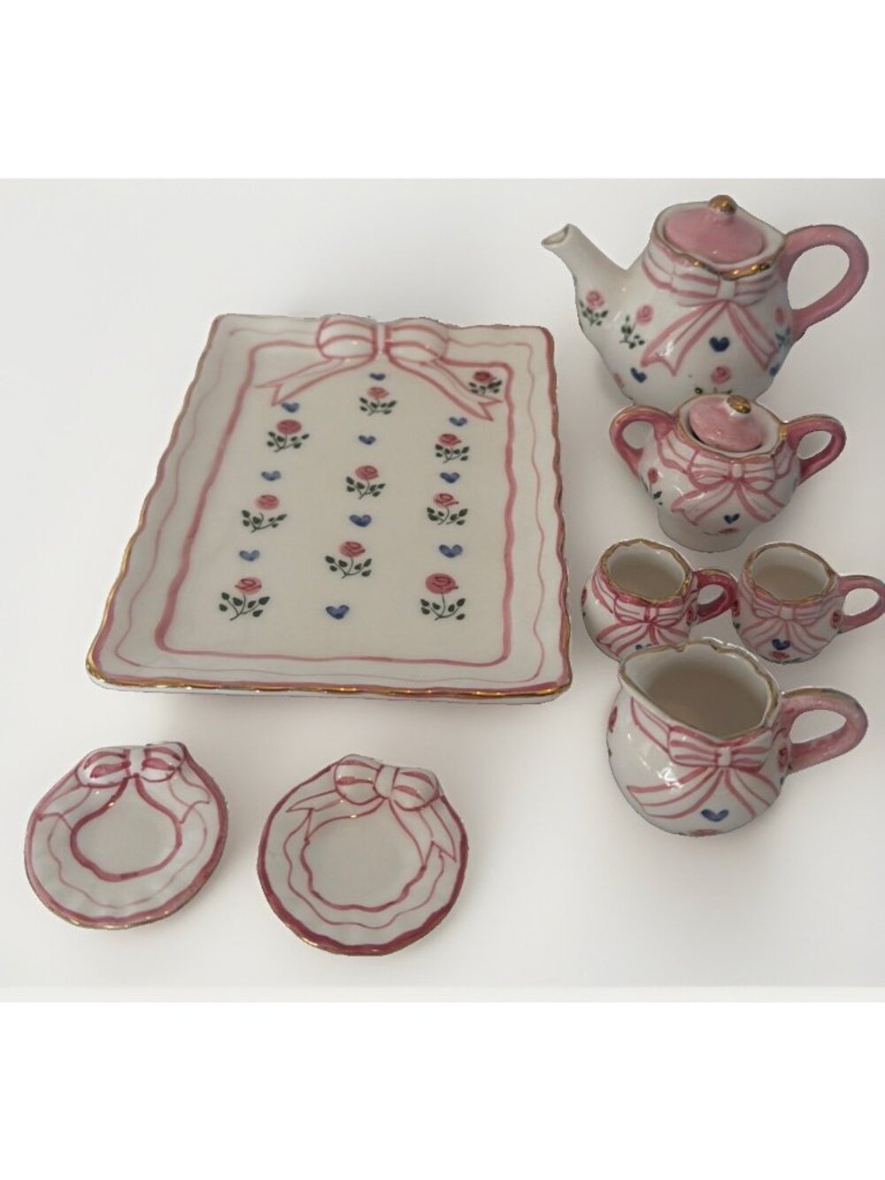 10 Piece Ceramic Mini Tea Set Floral Cottage Core